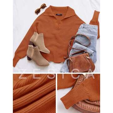 ZESICA Women's Comfy V Neck Fall Sweater - Maple