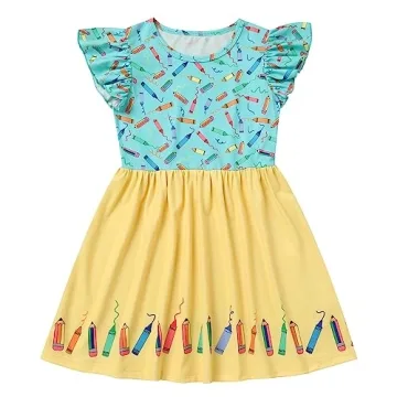 IDOPIP Back to School Dress for Girls with Apple Pencil Design
