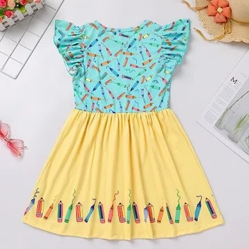 IDOPIP Back to School Dress for Girls with Apple Pencil Print