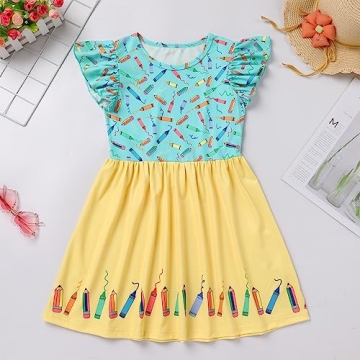 IDOPIP Back to School Dress for Girls with Apple Pencil Print