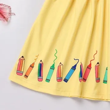 IDOPIP Back to School Dress for Girls with Apple Pencil Print