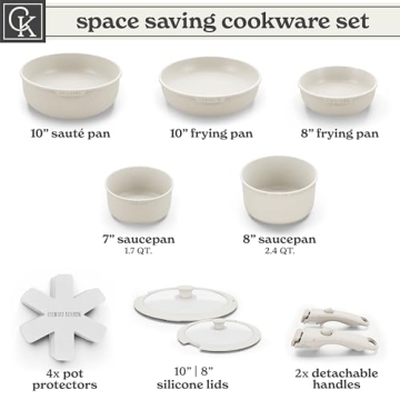 Country Kitchen Cookware Set with Removable Handle, Oven & RV Safe Pots and Pans Set, Cream, Original