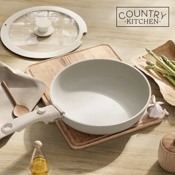 Country Kitchen Cookware Set with Removable Handle, Oven & RV Safe Pots and Pans Set, Cream, Original