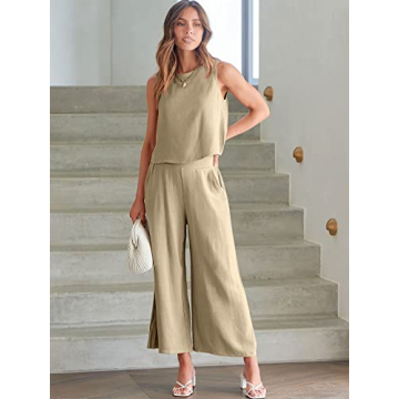 Stylish ANRABESS Summer Two-Piece Linen Outfit for Women