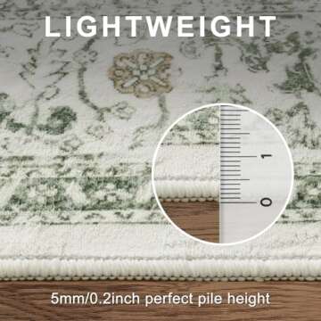 LIVEBOX Washable Runner Rug 2x6 - Vintage Tribal Kitchen Rug Runner Long Entryway Rug, Low-Pile Vintage Rug for Bedroom, Non-Skid Soft Carpet Throw Rug for Bathroom Laundry Room Hallway Sage