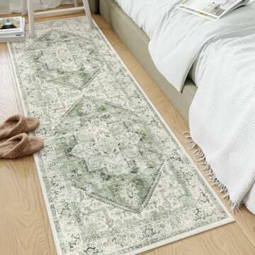 LIVEBOX Washable Runner Rug 2x6 - Vintage Tribal Kitchen Rug Runner Long Entryway Rug, Low-Pile Vintage Rug for Bedroom, Non-Skid Soft Carpet Throw Rug for Bathroom Laundry Room Hallway Sage