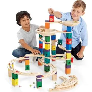 Hape Quadrilla Cyclone Wooden Marble Run Race Maze Construction Building Set| STEM Educational Learning Toys for Kids