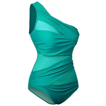 Runtlly Women's One Piece Swimsuits One Shoulder Plus Size Swimwear Bathing Suit with See Through Me...
