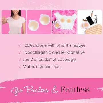 Hollywood Fashion Secrets Silicone Coverups, Size 2, Hypoallergenic, Reusable, Washable, Gentle on Skin, Ultra Thin, Self Adhesive, Medium Shade, 1 Pack