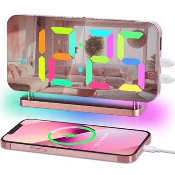 Poeroa RGB Alarm Clock,7.4” LED Mirror Digital Clocks Large Display,with Night Light,USB C Charger...