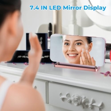 Poeroa RGB Alarm Clock,7.4” LED Mirror Digital Clocks Large Display,with Night Light,USB C Charger Port,Auto Dimmer,Modern Desk Clock for Bedroom Home Office Decor - Rose Gold