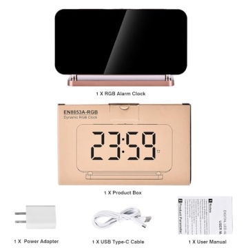 Poeroa RGB Alarm Clock,7.4” LED Mirror Digital Clocks Large Display,with Night Light,USB C Charger Port,Auto Dimmer,Modern Desk Clock for Bedroom Home Office Decor - Rose Gold