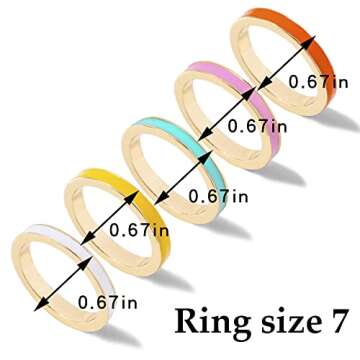 YOOESTORES82 5PC Simple Colorful Bands Stacking Rings Set for Women. Boho Enamel Knuckle Ring Sets Gold Joint Midi Multiple Finger Rings (8)