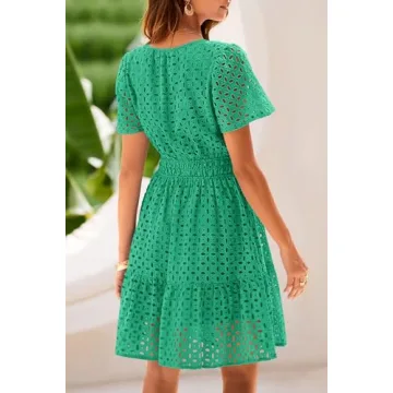 PRETTYGARDEN Womens Summer Short Dress with Eyelet Lace