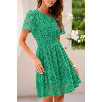 PRETTYGARDEN Womens Summer Short Dress with Eyelet Lace