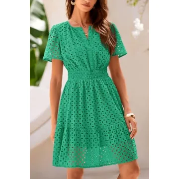 PRETTYGARDEN Womens Summer Short Dress with Eyelet Lace