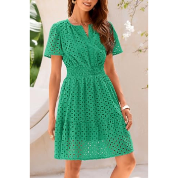 PRETTYGARDEN Womens Summer Short Dress with Eyelet Lace