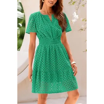PRETTYGARDEN Womens Summer Short Dress with Eyelet Lace