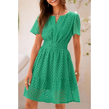 PRETTYGARDEN Womens Summer Short Dress with Eyelet Lace