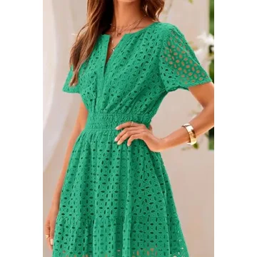 PRETTYGARDEN Womens Summer Short Dress with Eyelet Lace