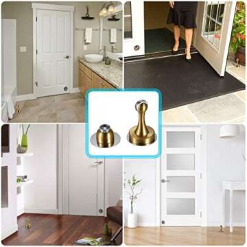 Sumnacon Sturdy Magnetic Door Stopper - Stainless Steel Door Stopper with Magnet for Wall Floor, Sturdy Magnetic Doorstop Holder with Adhesive Tape & Screws for Home Office, Gold