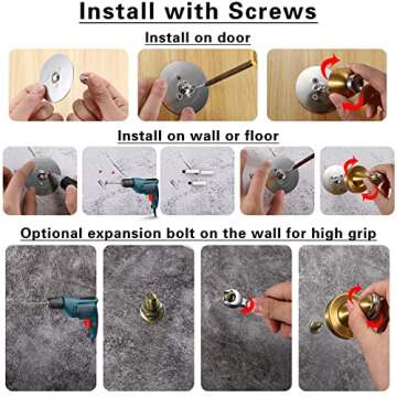 Sumnacon Sturdy Magnetic Door Stopper - Stainless Steel Door Stopper with Magnet for Wall Floor, Sturdy Magnetic Doorstop Holder with Adhesive Tape & Screws for Home Office, Gold