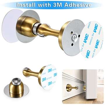Sumnacon Sturdy Magnetic Door Stopper - Stainless Steel Door Stopper with Magnet for Wall Floor, Sturdy Magnetic Doorstop Holder with Adhesive Tape & Screws for Home Office, Gold