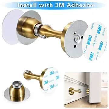 Sumnacon Sturdy Magnetic Door Stopper - Stainless Steel Door Stopper with Magnet for Wall Floor, Sturdy Magnetic Doorstop Holder with Adhesive Tape & Screws for Home Office, Gold
