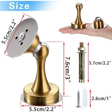 Sumnacon Sturdy Magnetic Door Stopper - Stainless Steel Door Stopper with Magnet for Wall Floor, Sturdy Magnetic Doorstop Holder with Adhesive Tape & Screws for Home Office, Gold