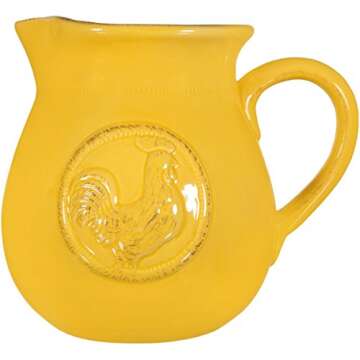 Home Essentials Ceramic Medallion Rooster Can Yellow Large Pitcher