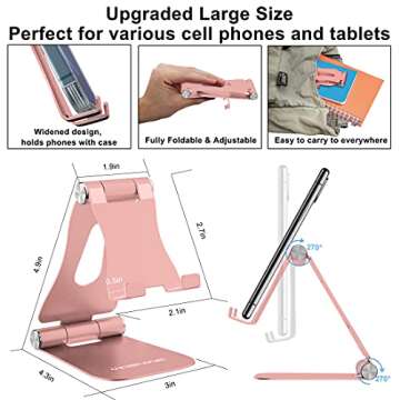 YOSHINE Cell Phone Stand Foldable - Adjustable Phone Stand for Desk, Tablet Stand Holder, Portable A...