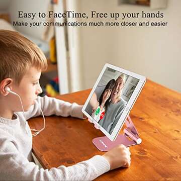 YOSHINE Cell Phone Stand Foldable - Adjustable Phone Stand for Desk, Tablet Stand Holder, Portable Aluminum Desktop Phone Holder for All Smart Phones and Tablets(4-13inch) - Rose Gold