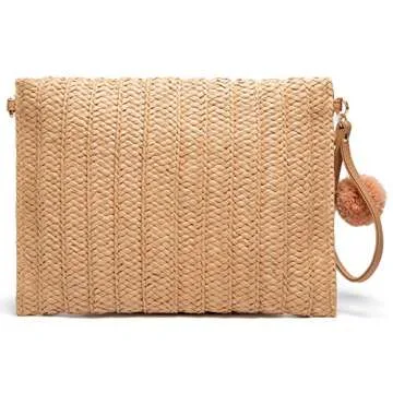 Straw Shoulder Bag Straw Clutch Women Hand-woven Straw Crossbody Bag Summer Beach Envelope Purse Wallet Khaki