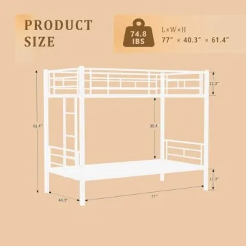 HomJoones Sturdy Twin Over Twin Bunk Bed for Kids