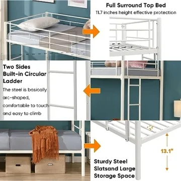 HomJoones Sturdy Twin Over Twin Bunk Bed for Kids