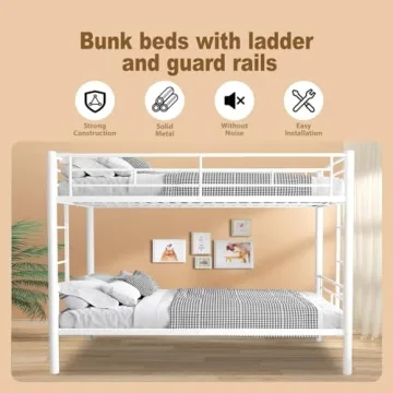 HomJoones Sturdy Twin Over Twin Bunk Bed for Kids