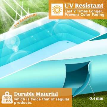 Sloosh Inflatable Pool with Seats, 125" x 68" x 22" Full-Sized Inflatable Swimming Pool, Durable Thi...