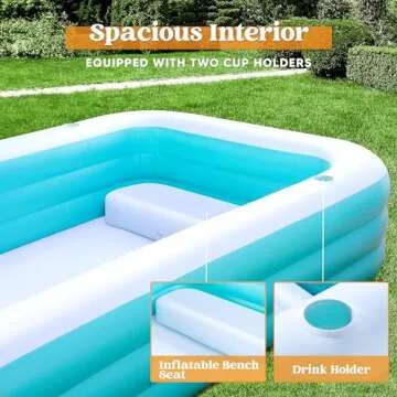 Sloosh Inflatable Pool with Seats, 125" x 68" x 22" Full-Sized Inflatable Swimming Pool, Durable Thickened Above Ground Swimming Pool, Blow Up Family Pool Summer Water Party Backyard Garden Lawn