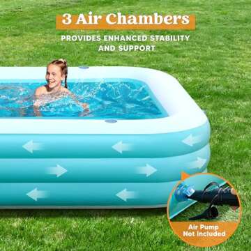 Sloosh Inflatable Pool with Seats, 125" x 68" x 22" Full-Sized Inflatable Swimming Pool, Durable Thickened Above Ground Swimming Pool, Blow Up Family Pool Summer Water Party Backyard Garden Lawn