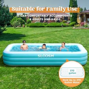 Sloosh Inflatable Pool with Seats, 125" x 68" x 22" Full-Sized Inflatable Swimming Pool, Durable Thickened Above Ground Swimming Pool, Blow Up Family Pool Summer Water Party Backyard Garden Lawn