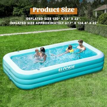 Sloosh Inflatable Pool with Seats, 125" x 68" x 22" Full-Sized Inflatable Swimming Pool, Durable Thickened Above Ground Swimming Pool, Blow Up Family Pool Summer Water Party Backyard Garden Lawn