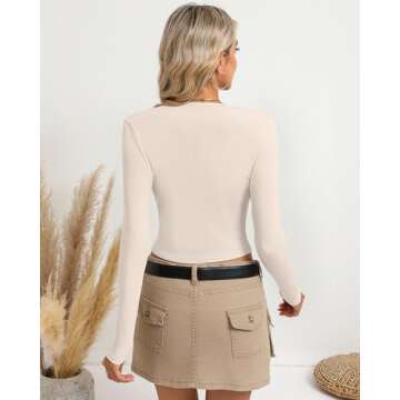 Riyiper 3 Pack Women's Ribbed Crop Tops, Long Sleeve Layer Tight Slim Fit Shirts Basic Crew Neck Tops Fall Y2k Clothes(S,Black, Brown, Cream)