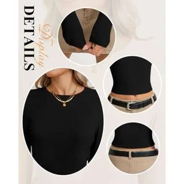 Riyiper 3 Pack Women's Ribbed Crop Tops, Long Sleeve Layer Tight Slim Fit Shirts Basic Crew Neck Tops Fall Y2k Clothes(S,Black, Brown, Cream)