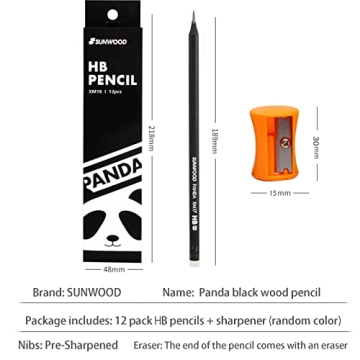 HysmmxHer Panda Graphite Pencils, Pack of 12, Pre-Sharpened