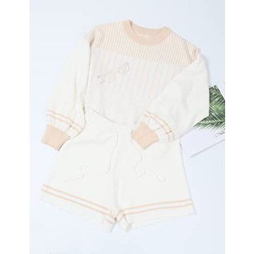 Gihuo Women's Chic Striped Pullover Sweater Shorts Set