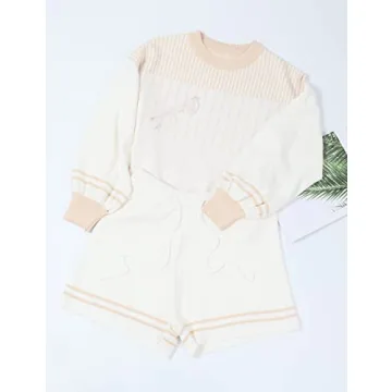 Gihuo Women's Chic Striped Pullover Sweater Shorts Set