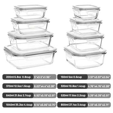 Vtopmart 8 Pack Glass Food Storage Containers with Airtight Lids, Glass Meal Prep Containers, Bento Boxes for Lunch, for Microwave, Oven, Freezer and Dishwasher, BPA Free