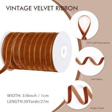 Chuangdi 3/8 Inch, 30 Yard Christmas Ginger Velvet Ribbon Wide Vintage Velvet Ribbons for Christmas ...