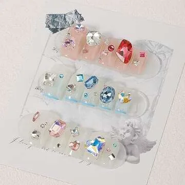 Nail Charms Rhinestone Mixed Large Crystal Stone Pink Purple Bling Big Nail Gems Rhinestones DIY Nail Jewelry 3D Nail Art AB Rhinestones Diamonds for Nail Art Decoration