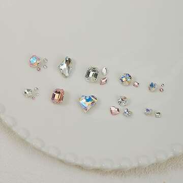 Nail Charms Rhinestone Mixed Large Crystal Stone Pink Purple Bling Big Nail Gems Rhinestones DIY Nail Jewelry 3D Nail Art AB Rhinestones Diamonds for Nail Art Decoration